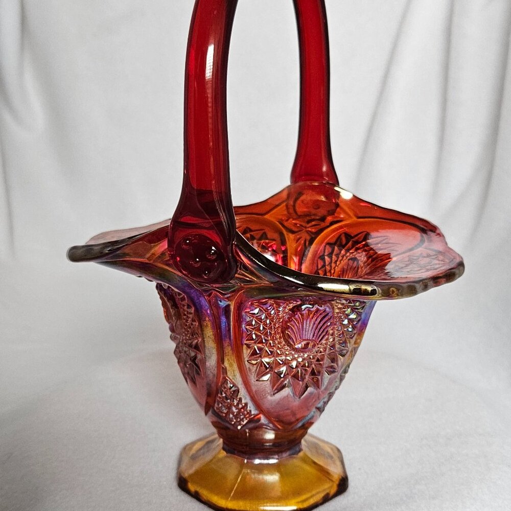Vintage Red Carnival Glass Basket